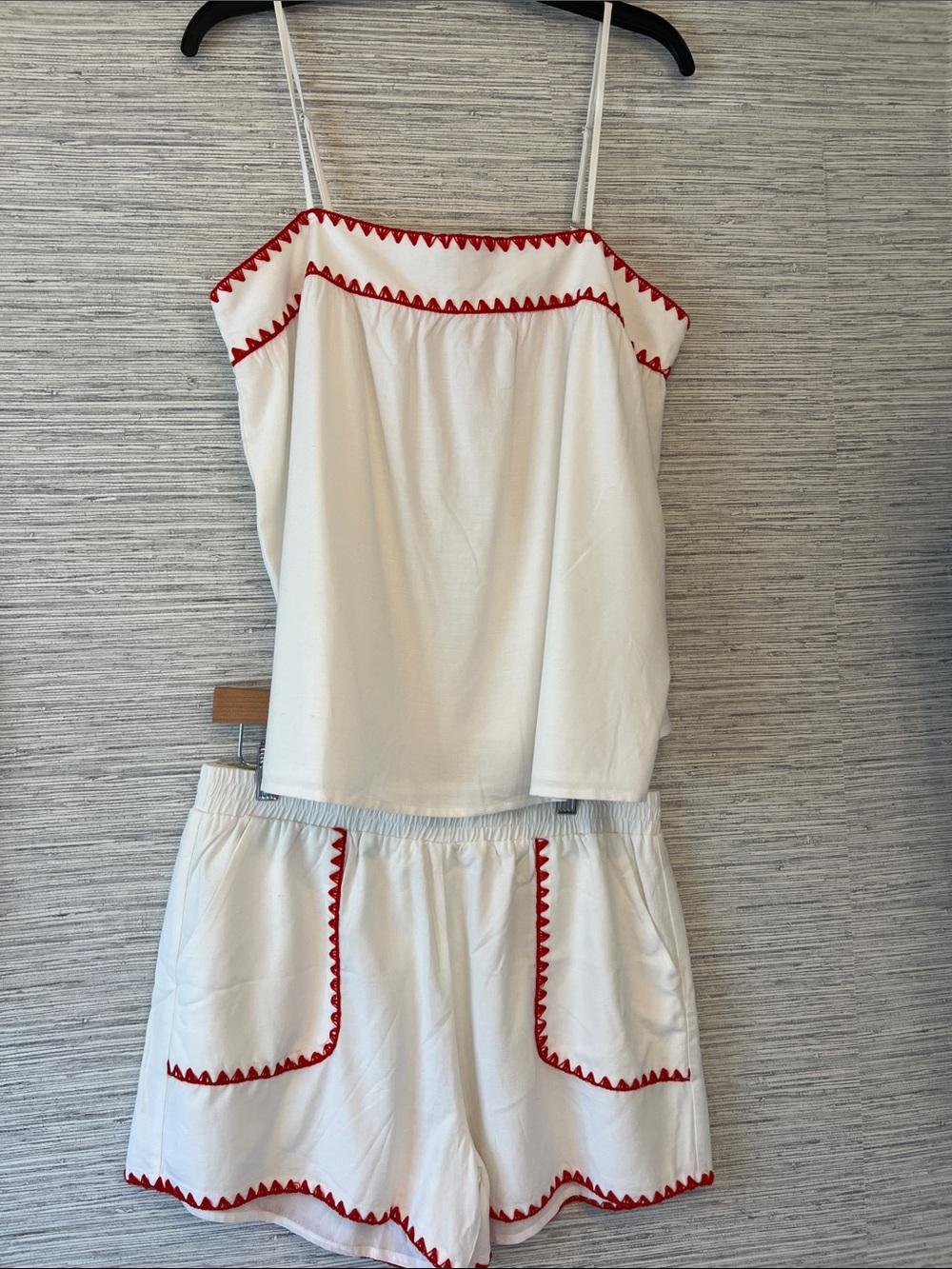 Gilli White Camisole and Shorts Set with Red Trim